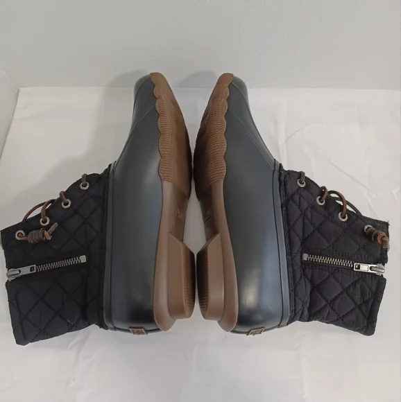 SPERRY  top side black rubber quilted duck boots zip and lace-up  size 9 - Picture 7 of 11